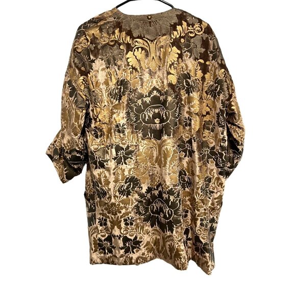Velvet Floral Open Front Jacket Peck & Peck Size Small Brown Gold - Picture 2 of 8